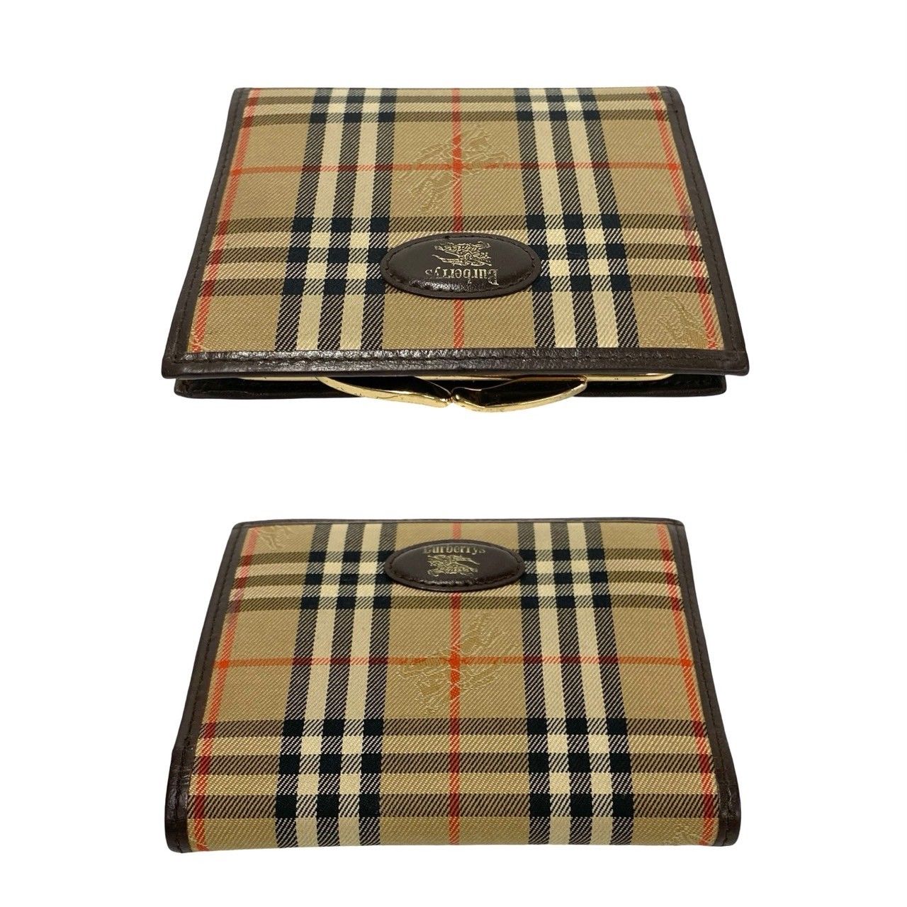 極 美品 バーバリーズ ノバチェック キャンバス レザー がま口