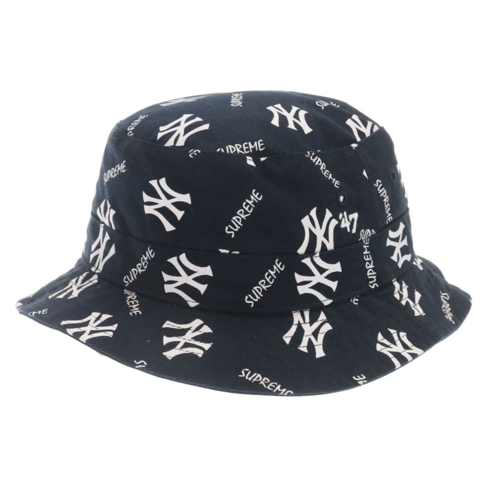 SUPREME (シュプリーム) 15SS×NEW YORK YANKEES Crusher Hat ニューヨークヤンキース 47 ロゴ 総柄 クラッシャー バケット ハット ネイビー