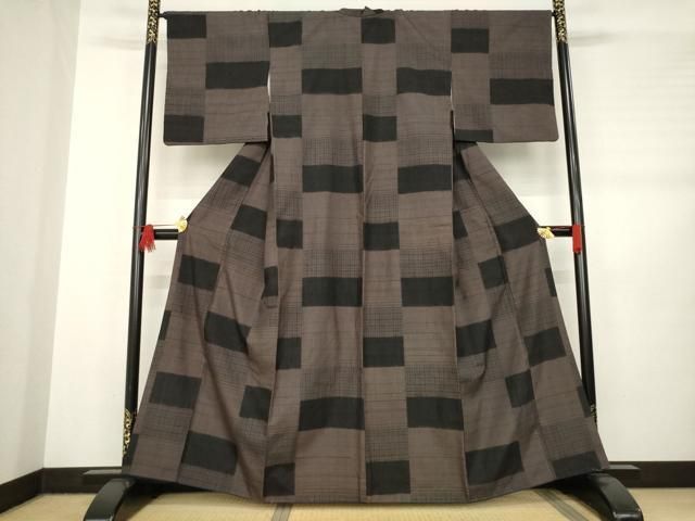 平和屋着物 上質な紬 格子 正絹 AABB7293ck