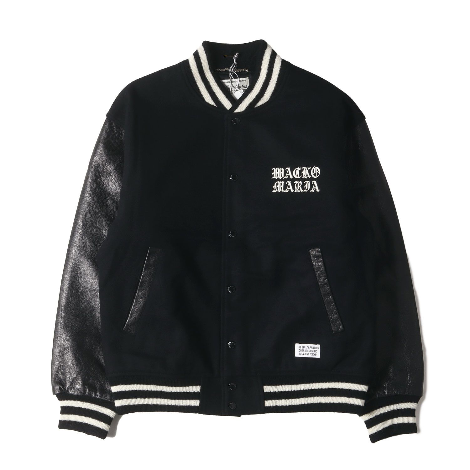 新品 WACKO MARIA VARSITY JACKET ブラック 刺繍 黒 新品 WACKO MARIA VARSITY JACKET ブラック 刺繍 黒