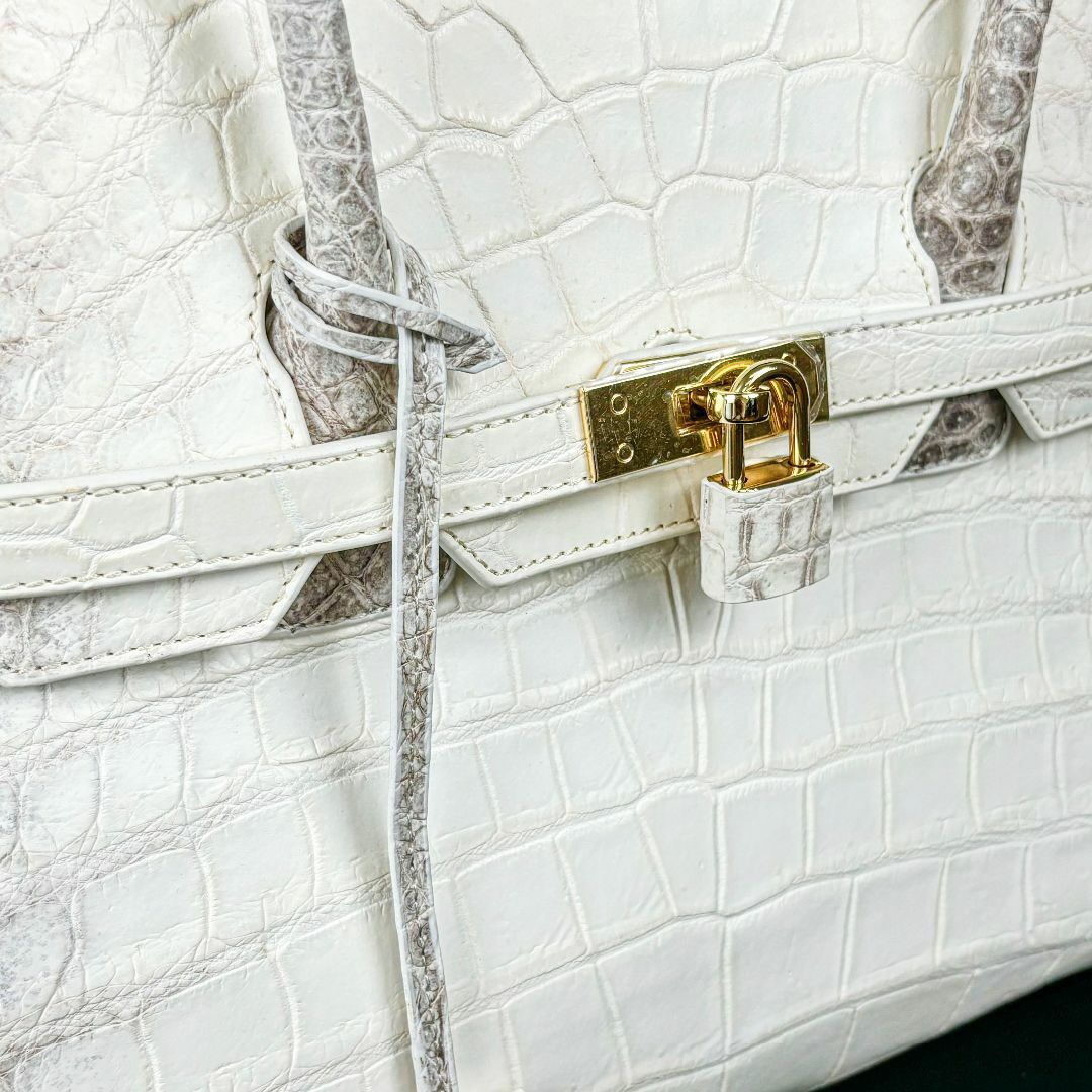 新品未使用】ヒマラヤクロコダイル ハンドバッグ ホワイト TK35②