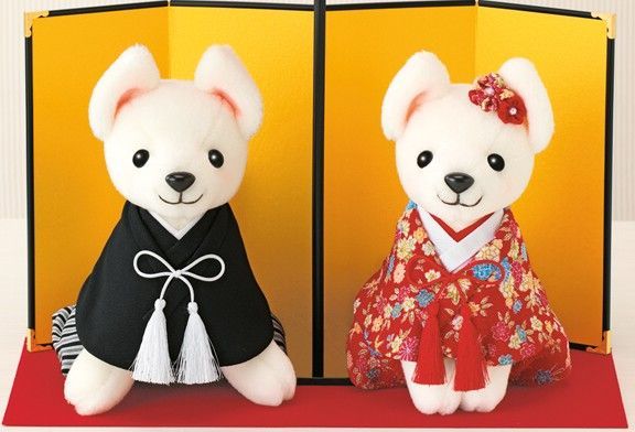 【人気定番，100%新品】 綿・針・糸・毛氈・金屏風付き 和装 ウェディングドッグ 手作りキット 犬 ぬいぐるみ ぬいぐるみ