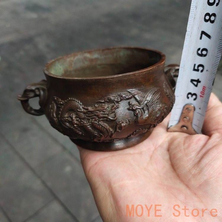 銅器 鳳凰紋獣耳長方炉 焼香炉 挿し香炉 仏具 馬槽炉 机頭炉 工芸品 置物 銅器 鳳凰紋獣耳長方炉 焼香炉 挿し香炉 仏具 馬槽炉