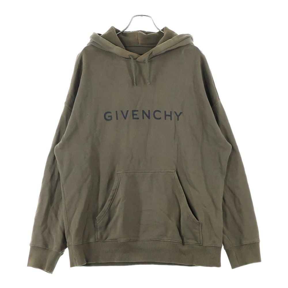 GIVENCHY ジバンシィ Slim Fit Hoodie スリムフィットフーディ ロゴプリントプルオーバースウェットパーカー BMJ0HC3YAC カーキ