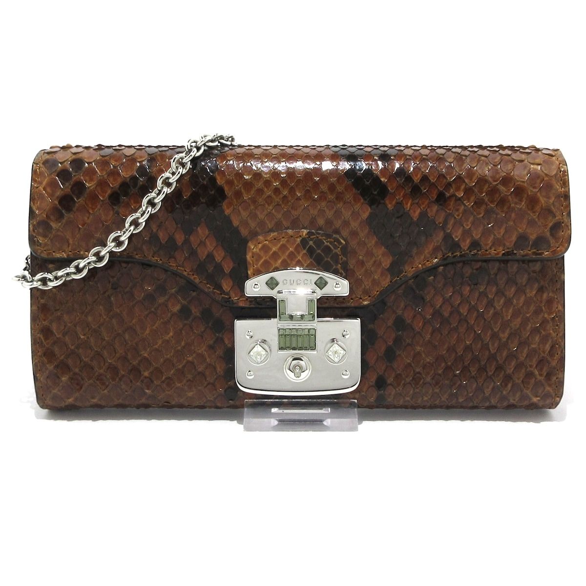 GUCCI グッチ 財布 レディロック 331746 ブラウン×ダークブラウン チェーンウォレット|ビジュー