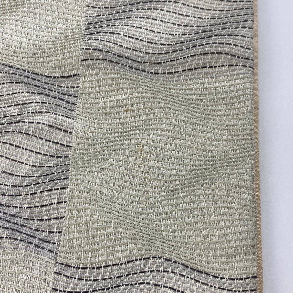 RE ARRIVAL/再入荷 変わり市松模様 秀品 袋帯 よろけ縞 【中古 正絹 六通 灰白 着物・浴衣