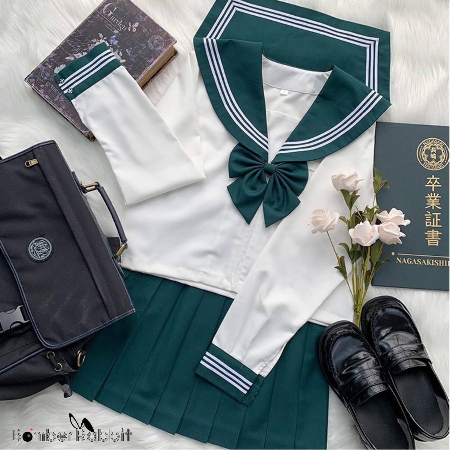 BomberRabbit] セーラー服 緑 コスプレ JK制服 蝶結び付き