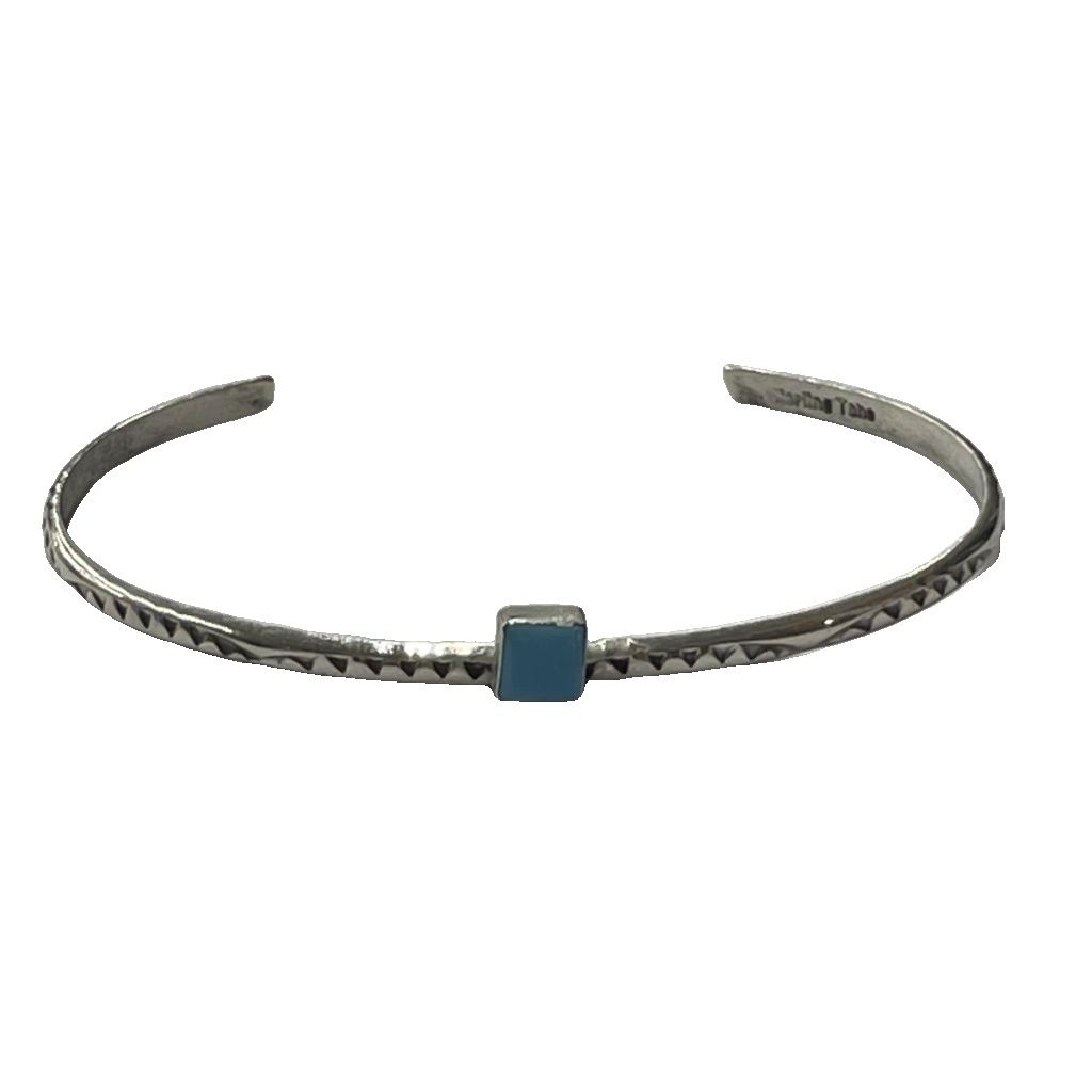 Lambert Tahe ロイストンターコイズ バングル ブレスレット スクエアカット スタンプワーク sterling刻印 シルバー