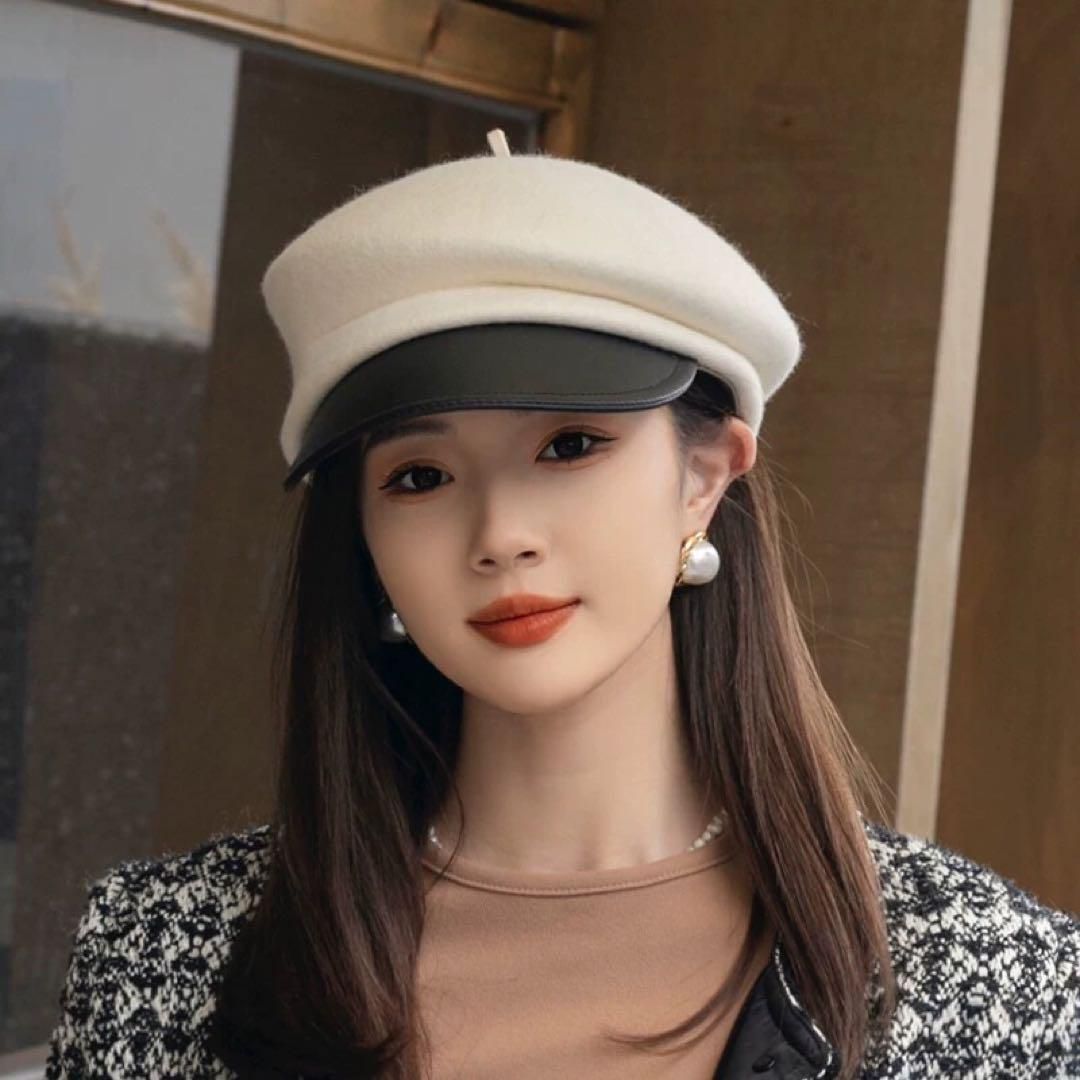 秋冬フェルトハット?バイカラー?オシャレな小顔効果キャスケット