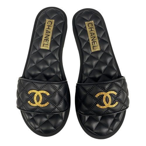 メティエダ―ルコレクション CHANEL シャネル G45014 X01000 94305 ココマーク ロゴ フラットサンダル 36 ラムスキン ブラック×ゴールド 靴 ヒール パンプス ミュール レディース ブランド 黒 レザー