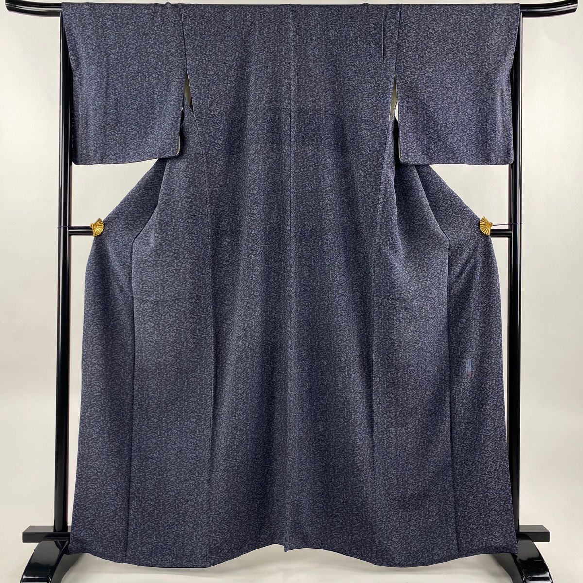 市場】小紋 身丈158cm 裄丈65cm M 袷 扇面 橘 金彩 黒灰 正絹 美