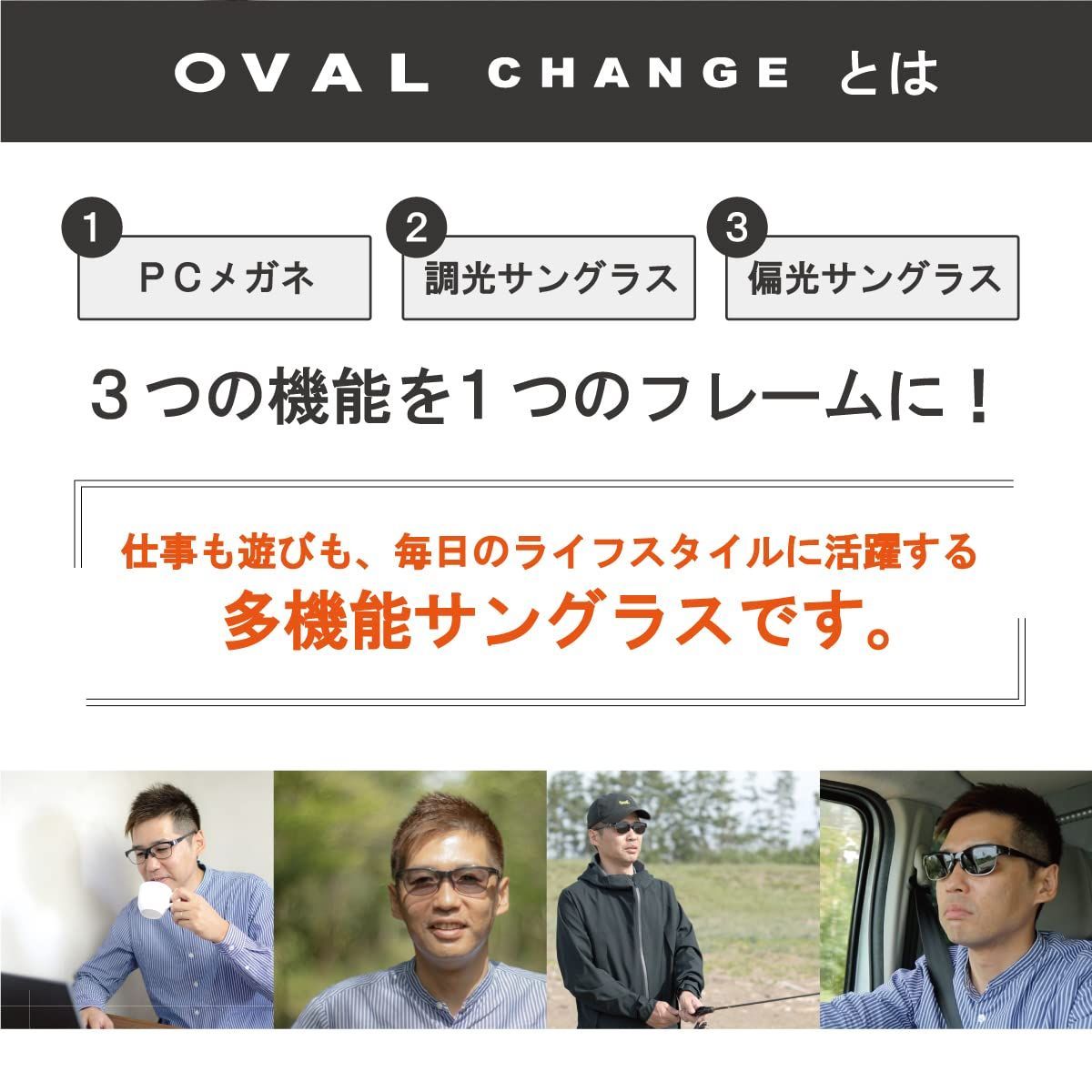 色: クリアグレー】OVAL CHANGE レンズ交換式偏光調光サングラス ブ