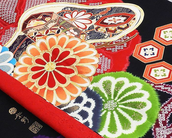 ププリン特選手描美術、桶絞り工芸　新品正絹産着（お祝着）純古典四季花車毬文 最高級新品正絹産着京友禅手描き美術、特撰本金、祝い四季花車