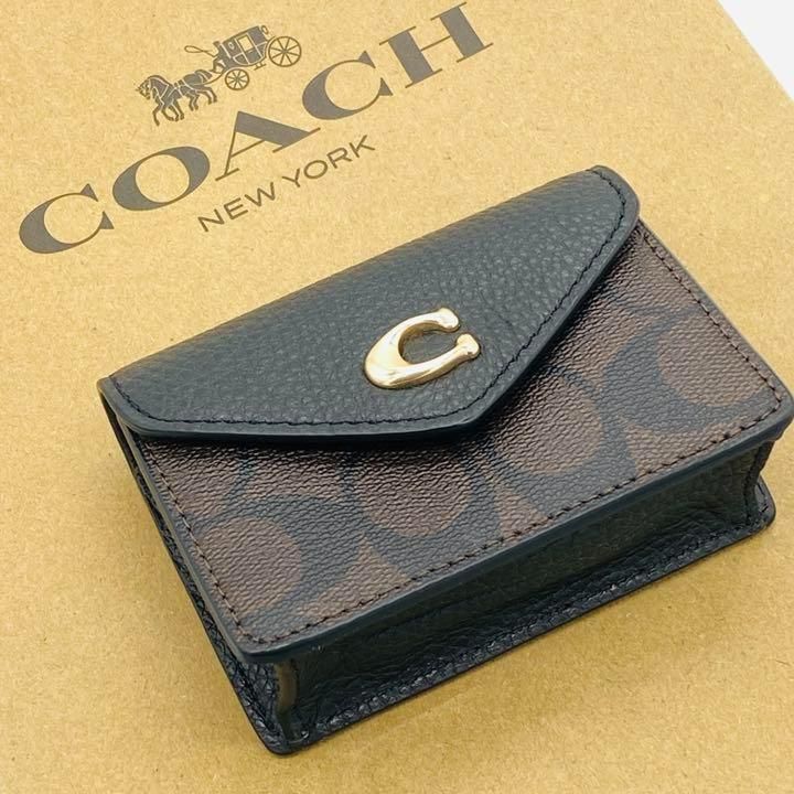 新品未使用 COACH シグネチャー ブラウン×ブラック レザー 名刺入れ COACH コーチ 名刺入れ カードケース シグネチャー ブラウンブラック