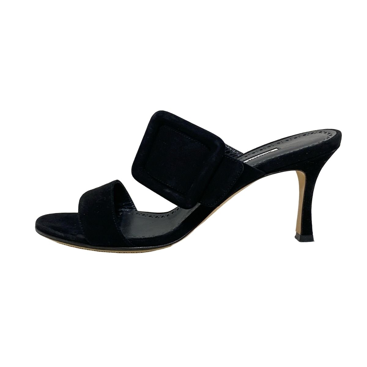 MANOLO BLAHNIK マノロブラニク ミュール 38 レディース - 黒 アウトソール張替済