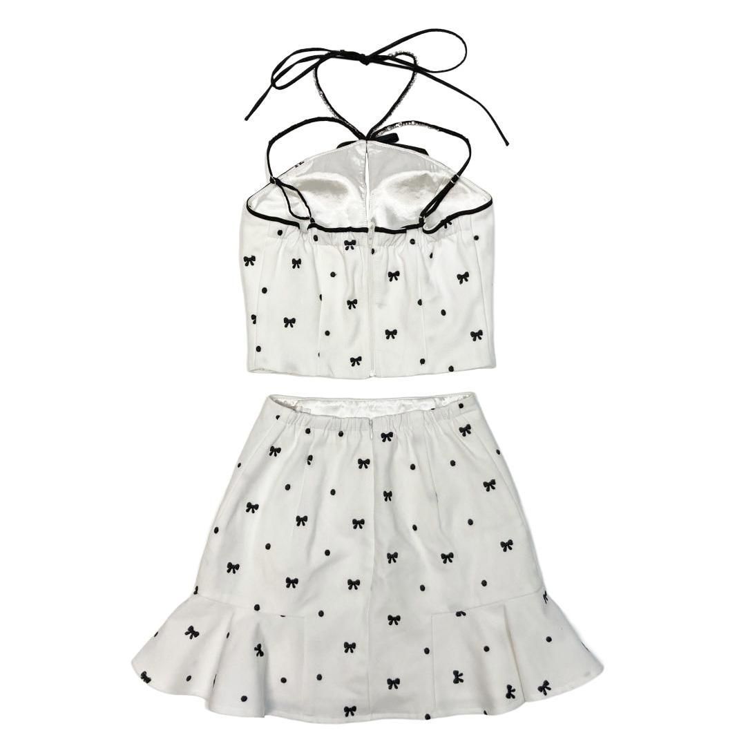 ROBE de FLEURS ローブドフルール リボン柄バストカットセットアップセミフレアミニキャバドレス XSサイズあり【ROBE de FLEURS/ローブドフルール】リボン柄/ バスト