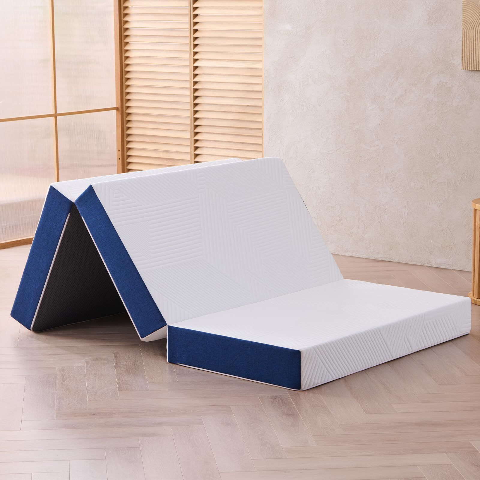 低反発 高反発 フィット感 厚さ10cm 折り畳み ダブル 底面滑り止め付き 三つ折りマットレス 洗えるカバー付き Hillmoonri