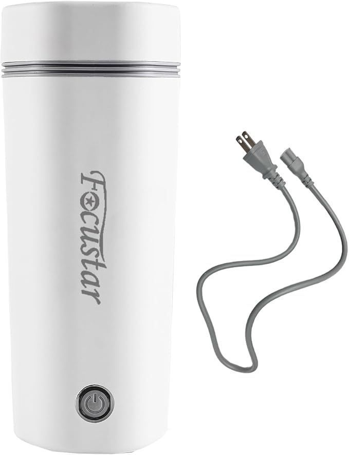 Focustar 電気ケトル ポータブル トラベル 小型 350ML 旅行 110V 5分急速沸かし 空焚き防止 真空断熱 漏れない 水筒 電気ポット 電気温水カップ ステンレス コーヒー 紅茶に使用 一人用 日本語説明