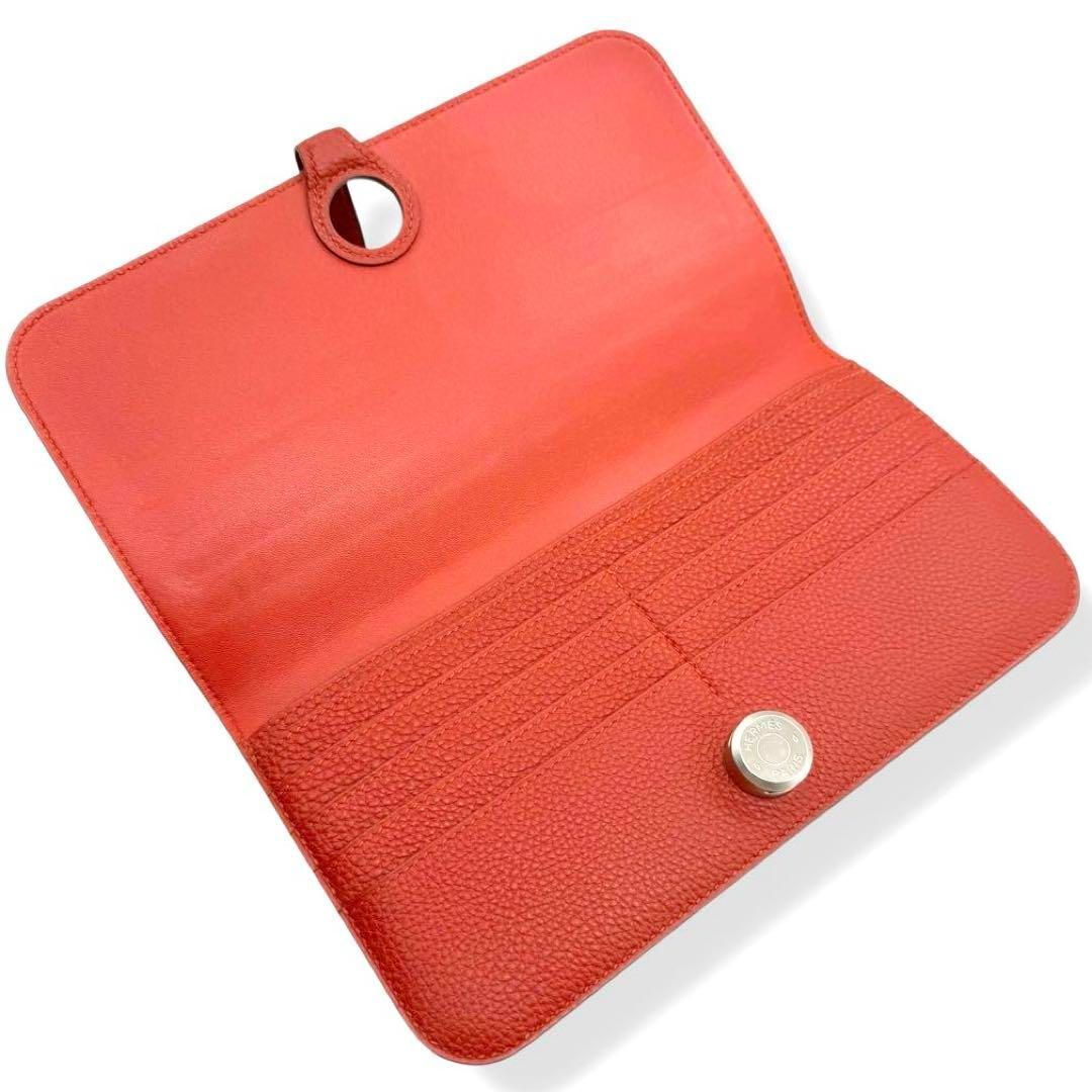 使用わずか エルメス 長財布 ドゴン ロング トゴ レッド レザー cx3