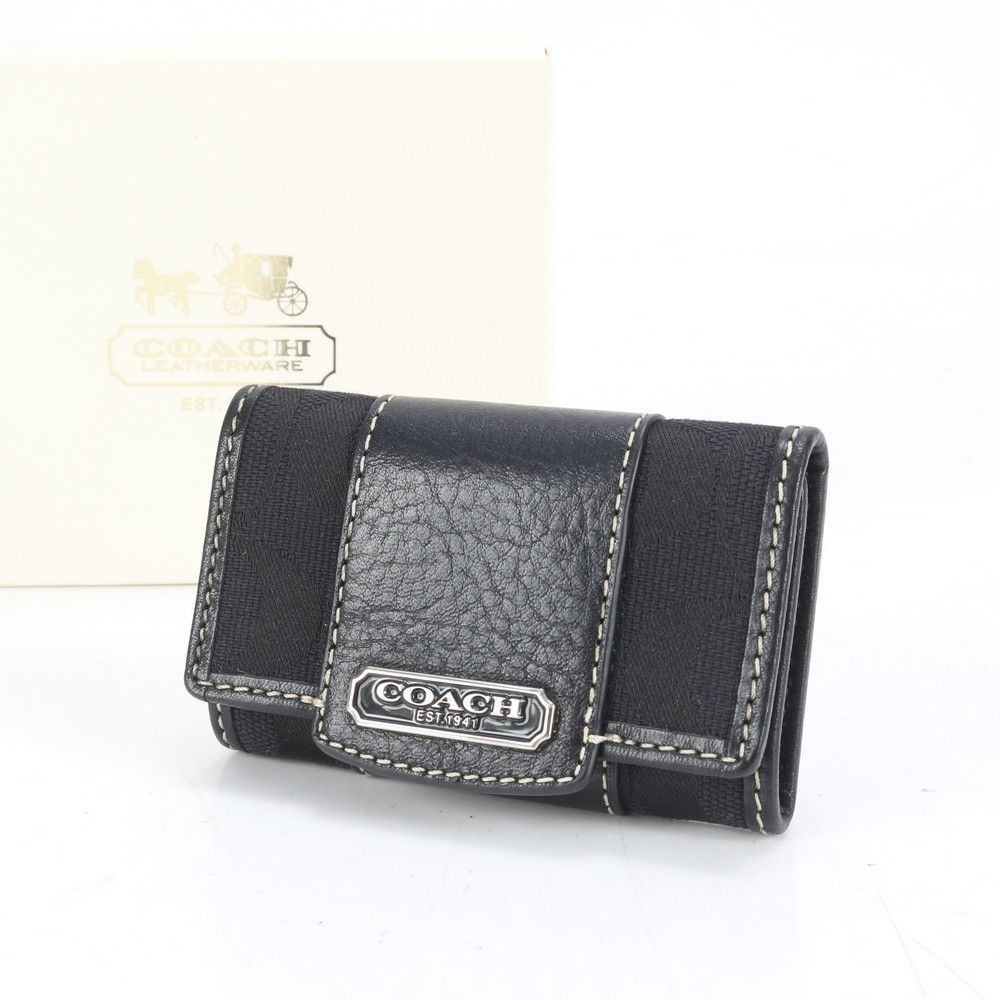 COACH コーチ　正規品　キーケース　黒　シグネチャー 極美品 コーチ シグネチャー キャンバス レザー キーケース 6連