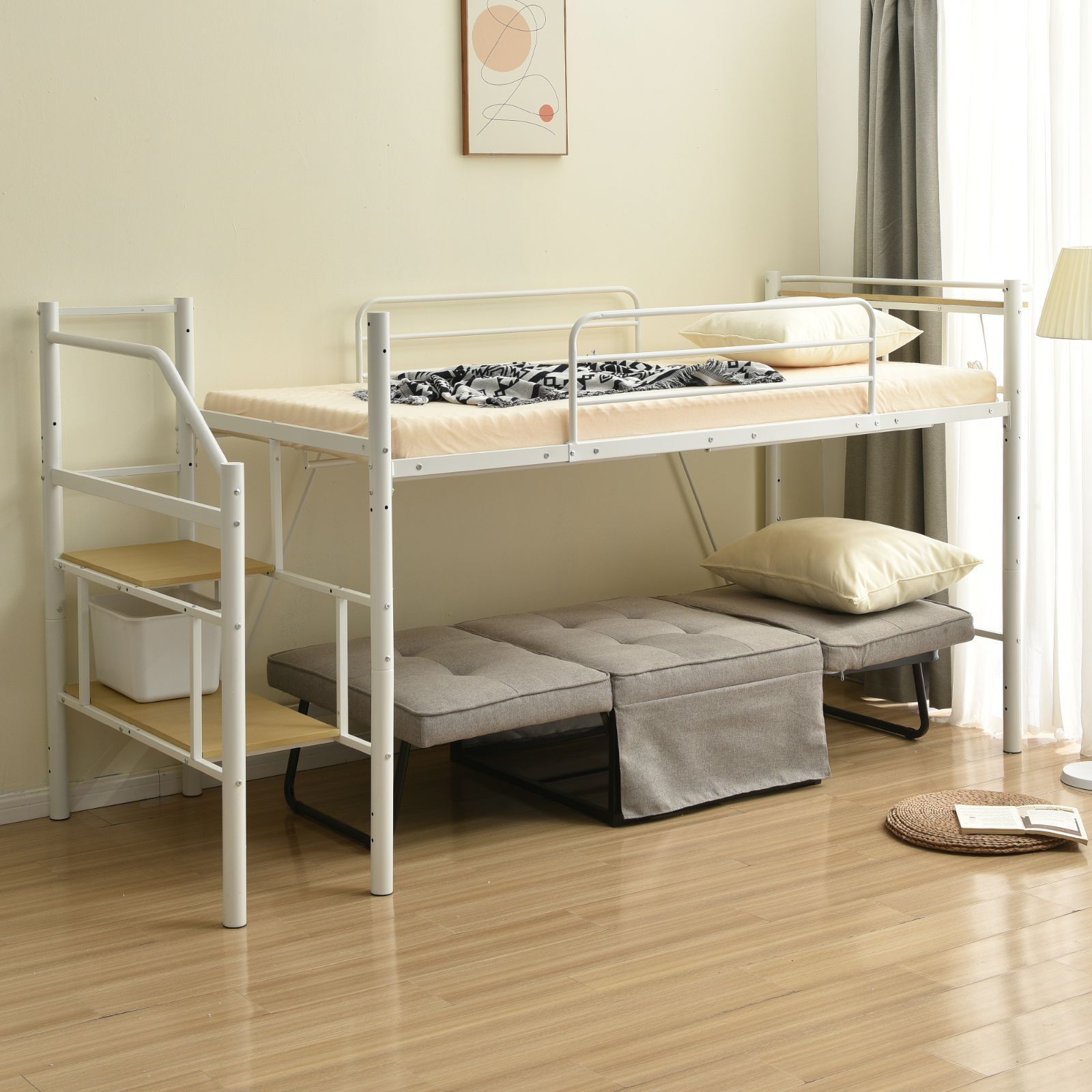 ロフトベッドパイプベッドシングル耐荷重150kg高さ140cm システム