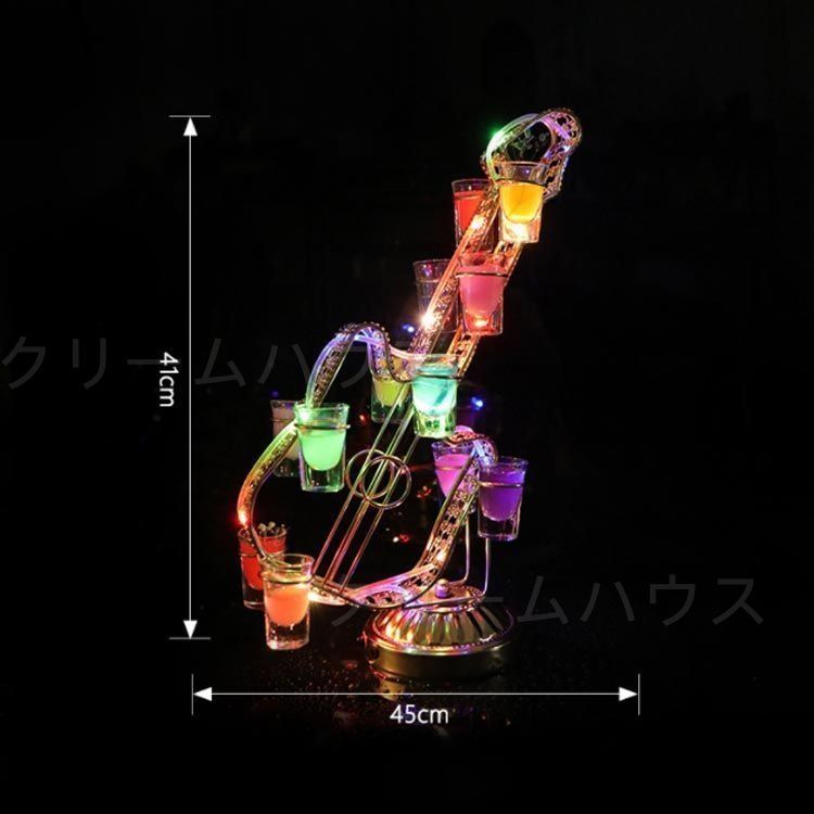 グラス12個付 LED酒グラス棚 テキーラ観覧車 バイオリン型 USB充電式 コードレス 操作簡単 雰囲気作り カクテルグラスホルダー 酒カップホルダー ワインラック クラブ カラオケ 居酒屋 パー shbwdd2621