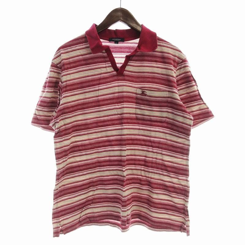正規品 Burberry ボルドー 半袖ポロシャツ バーバリー ロンドン BURBERRY LONDON ポロシャツ 半袖 ボーダー L 赤
