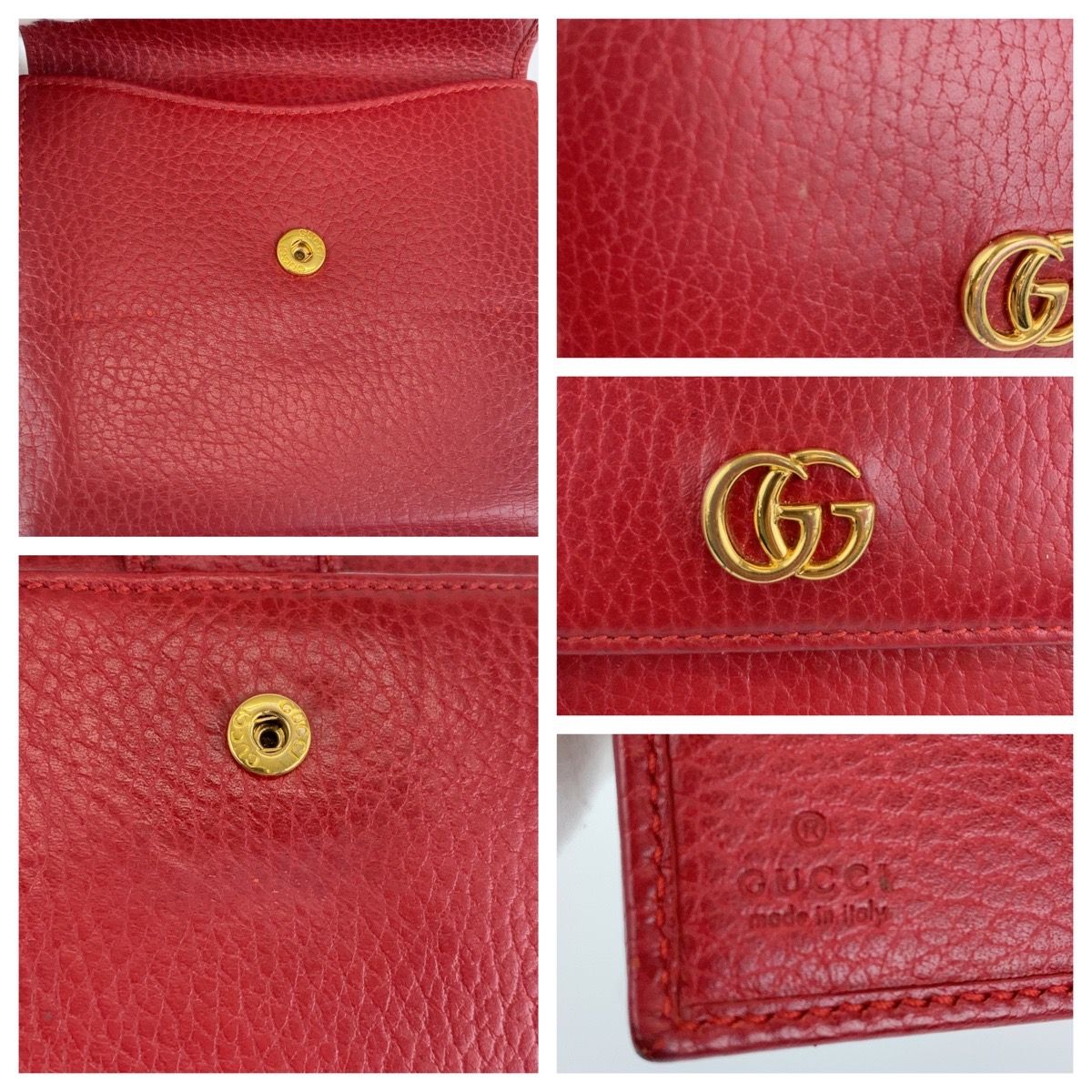 GUCCI グッチ GGマーモント ハイビスカスレッド レザー 二つ折り財布