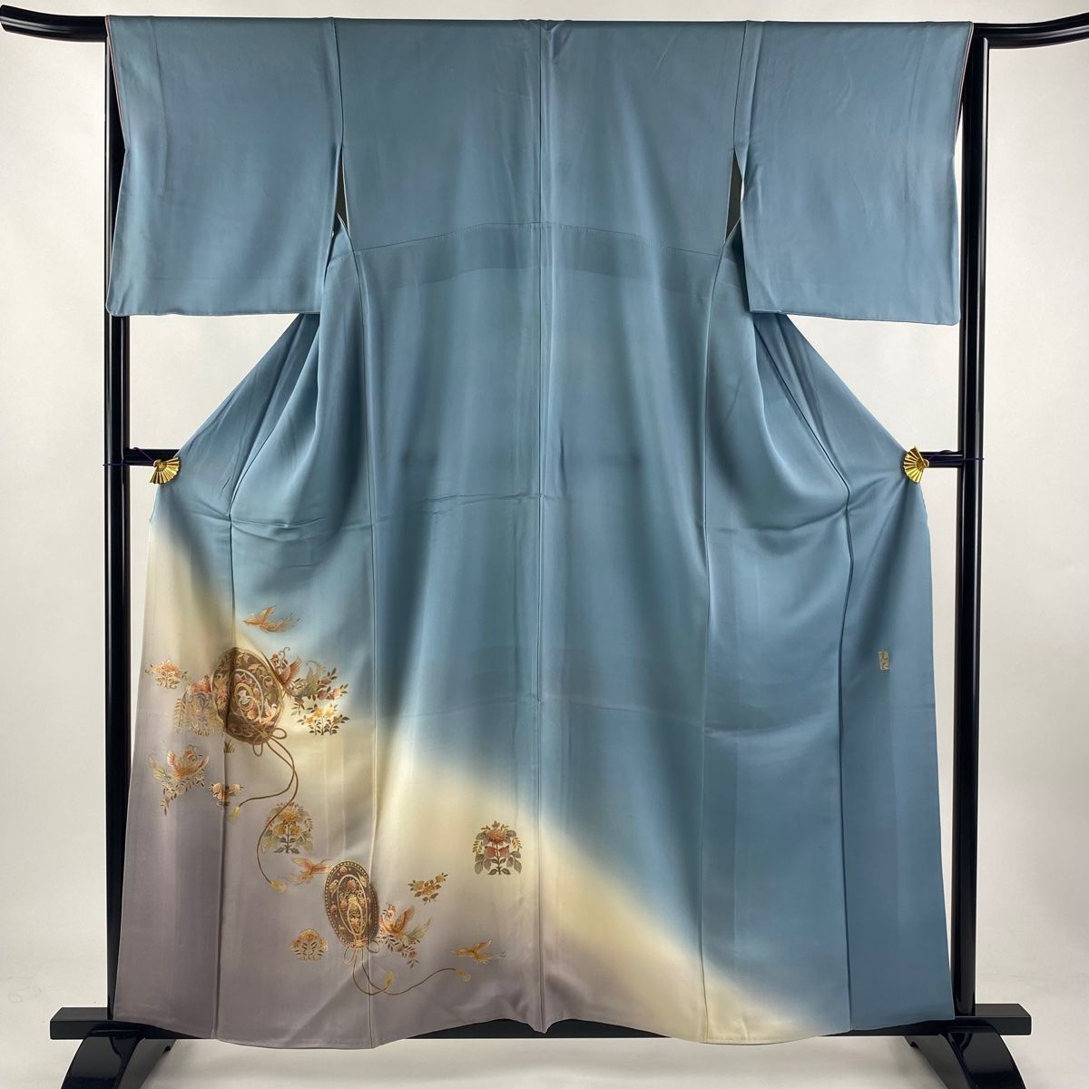 付下げ 身丈159cm 裄丈64.5cm M 袷 和田光正 落款 鏡裏文 花喰い鳥  