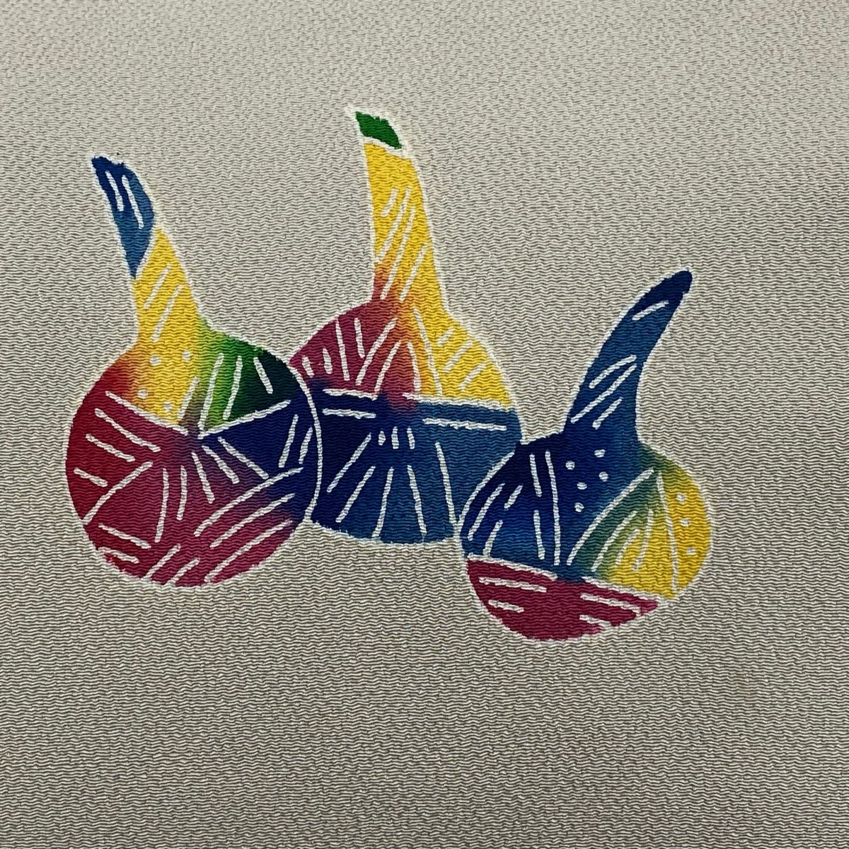 名古屋帯 秀品 クワイ 縮緬 灰色 正絹