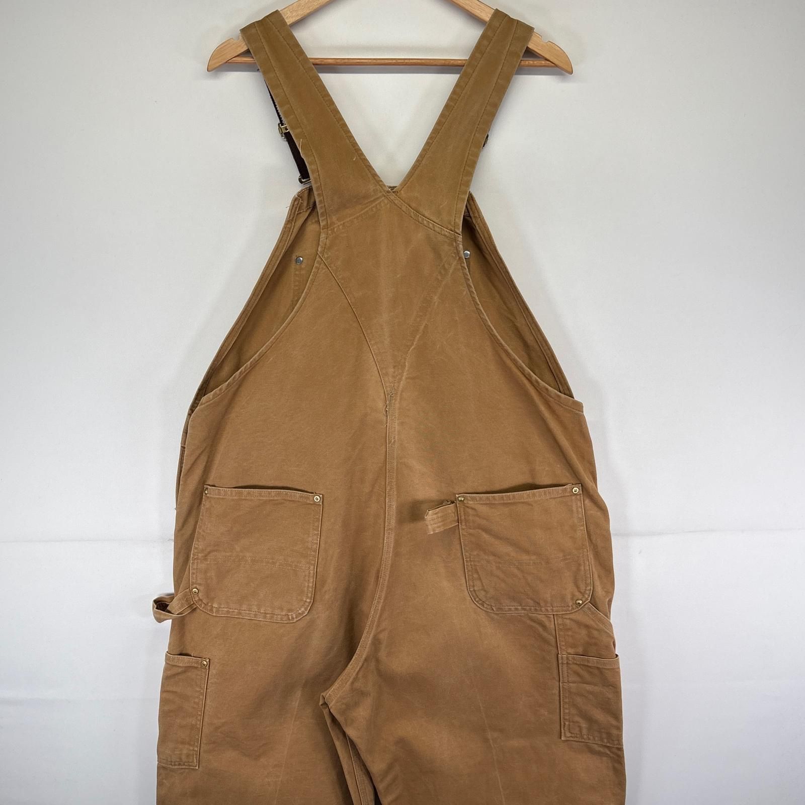 4526/US古着カーハート オーバーオールR02ブラウン36X30 USA製 Carhartt USA製 カーハート キルティングライナー ダブルニー