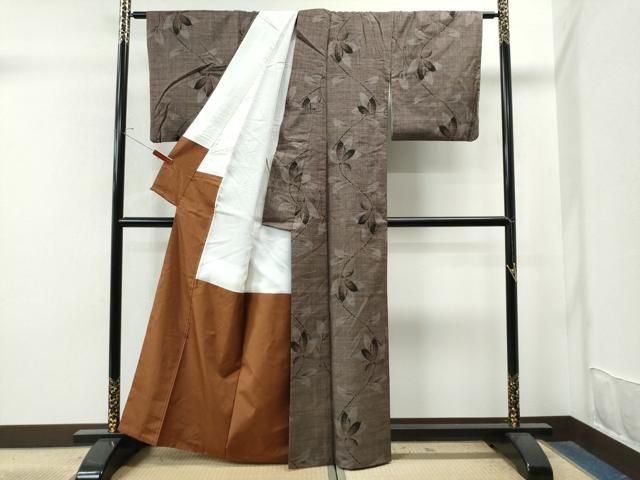 平和屋着物○本場大島紬 7マルキ 泥染め 枝花文 平清光作 証紙付き