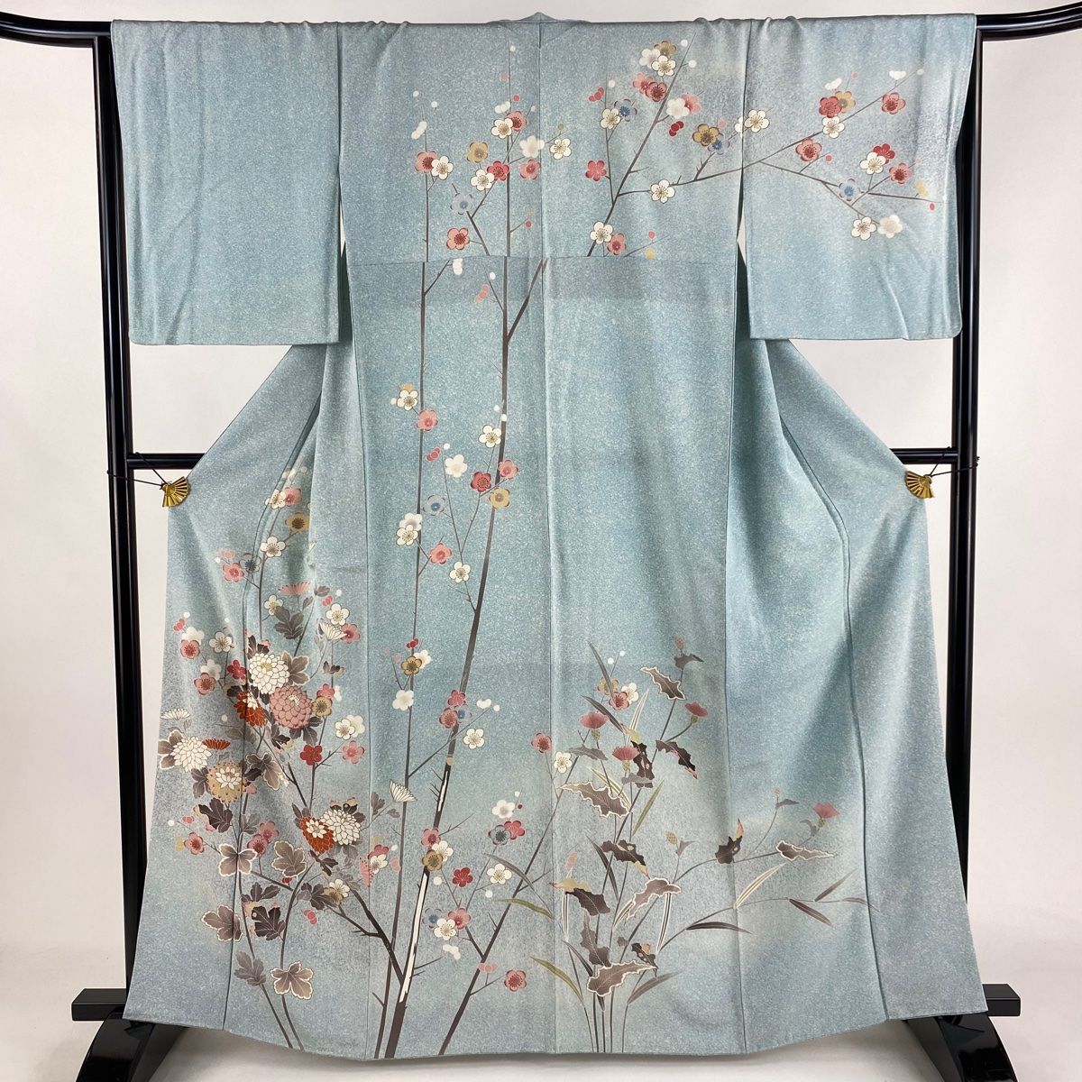 付下げ 身丈154cm 裄丈63cm S 袷 菊 流水 染分け ぼかし 薄ピンク 正絹  