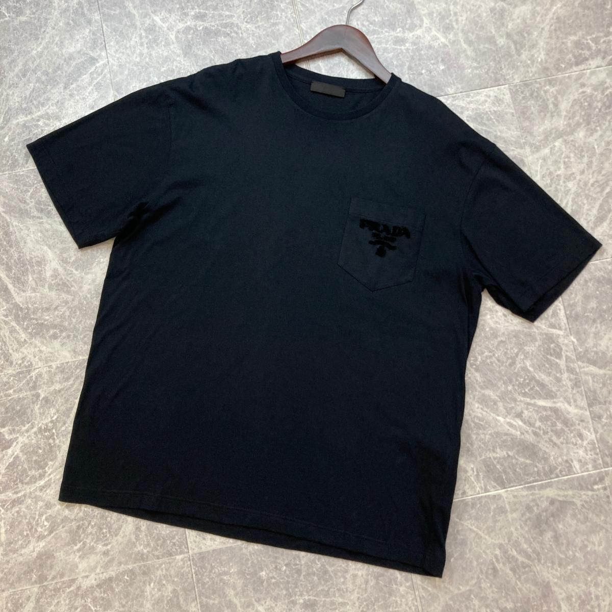 PRADA プラダ 22SS ﾍﾞﾙﾍﾞｯﾄ ﾛｺﾞｺｯﾄﾝ Tｼｬﾂ XL メンズ レディース 衣類 半袖シャツ Black ブラック UJN787 S221 1Z53 used AB