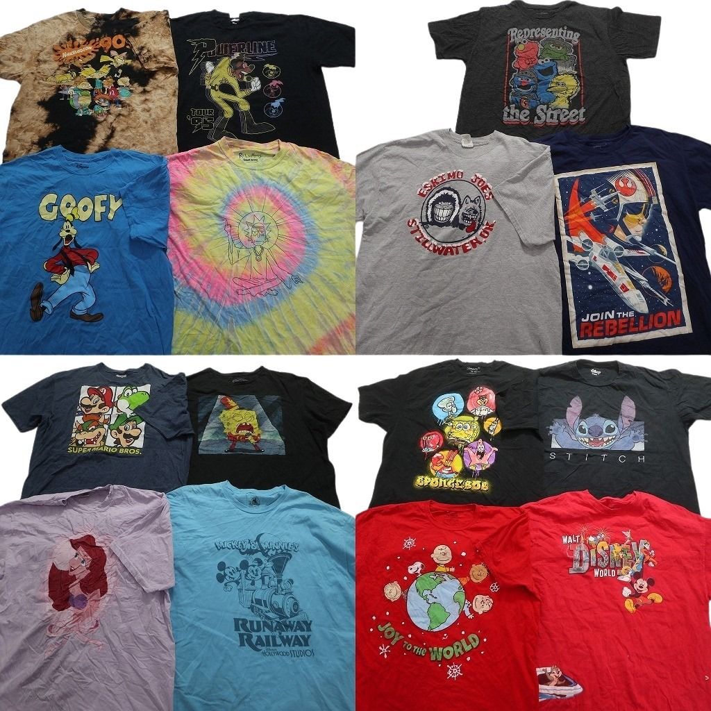 古着卸 まとめ売り キャラクター 半袖Tシャツ 15枚セット (メンズ XL ) ディズニー セサミストリート マリオ 中古 古着 MY8384
