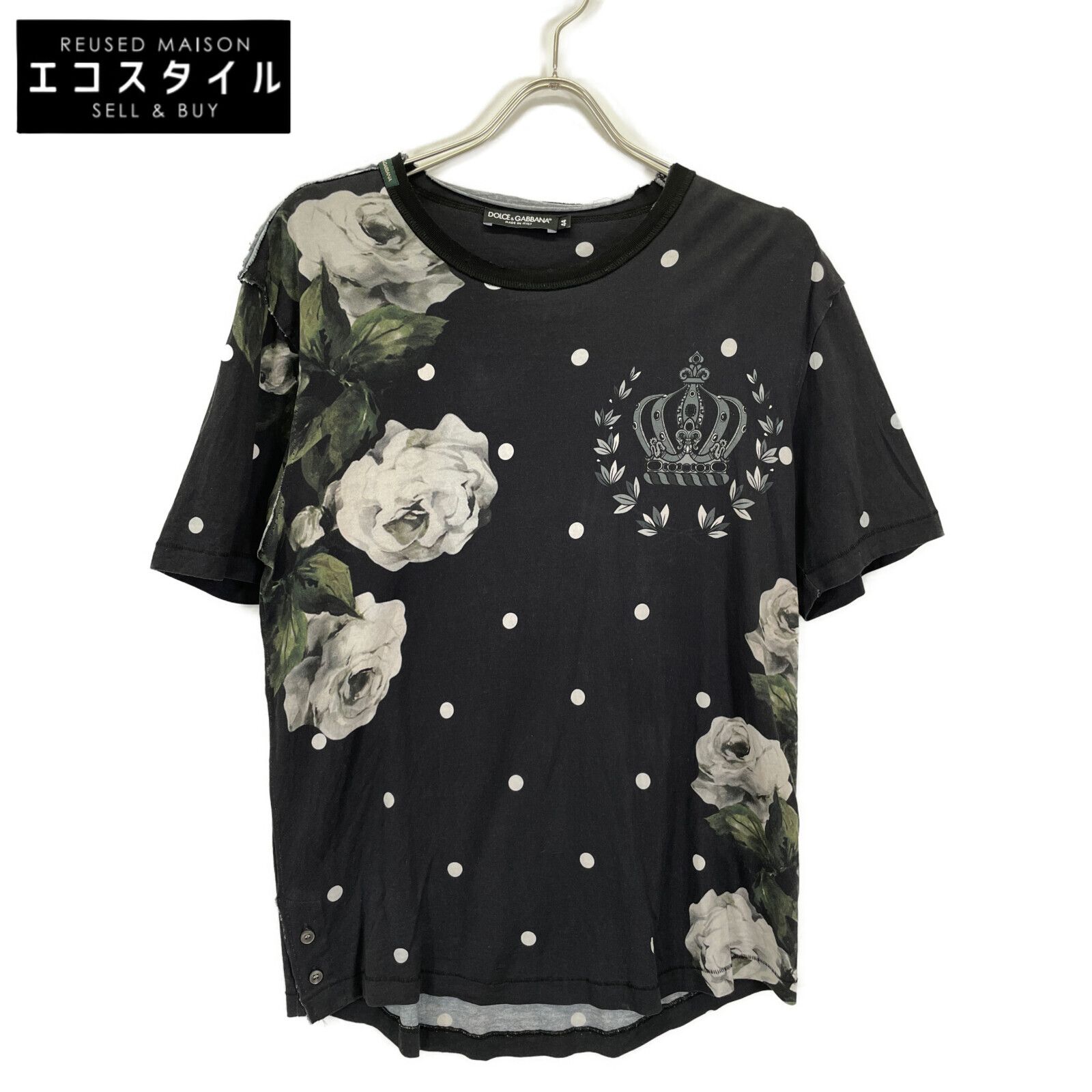 DOLCE-GABBANA ドルチェアンドガッバーナ G8GI3T ネイビー フラワー ドットプリント Tシャツ 44