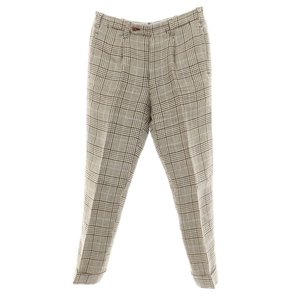 【】レ スパーデ Le Spade Sharon別注 ウールシルクリネン グレンチェック ドレススラックスパンツ ベージュxブラウン【サイズ44】【メンズ】