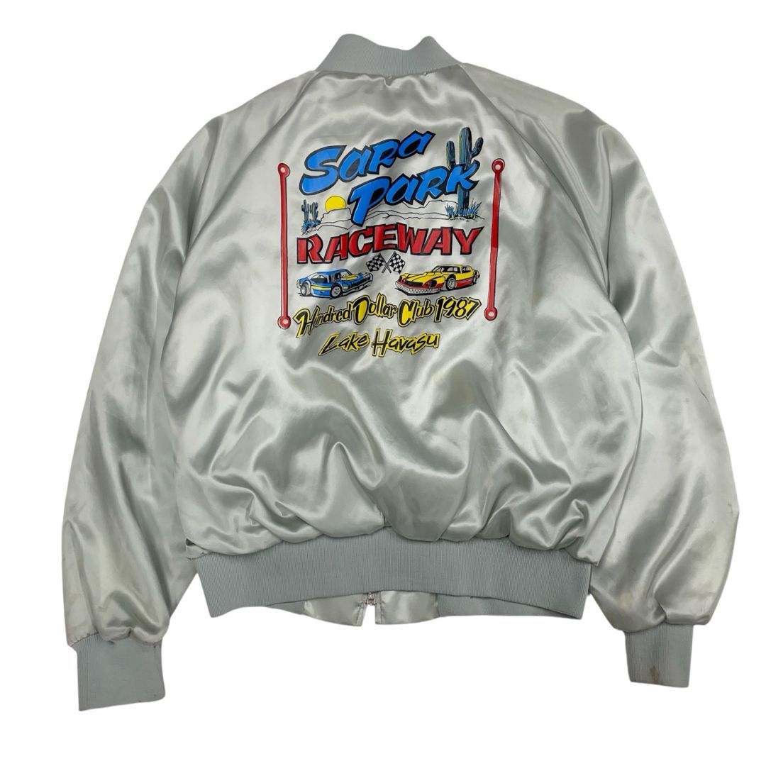 USA製 XL】80s サテンジャケット レーシング グラフィック シルバー 