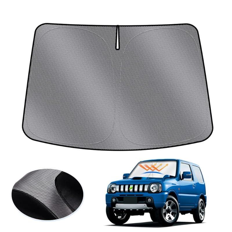 LIMSTYLE スズキ ジムニー JB23W フロントガラス用 サンシェード JIMNY jb23w マルチサンシェード 遮光 断熱 シェード カーテン 1998年-2018年 日除け UVカット 車中泊 しなやか スポーティ タイプ ドット柄 収納袋付 1