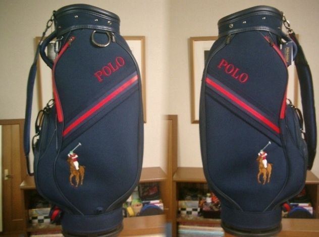 ＰＯＬＯ ラルフローレン メンズ スポーティ デザイン ポロ柄刺しゅう 合繊×合皮 紺赤 ゴルフバッグ