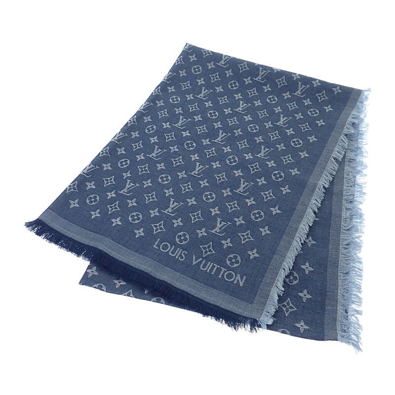 ルイヴィトン LOUIS VUITTON モノグラムエッセンシャル M71618 ストール コットン ブルー メンズ レディース おしゃれ ギフト プレゼント Aランク