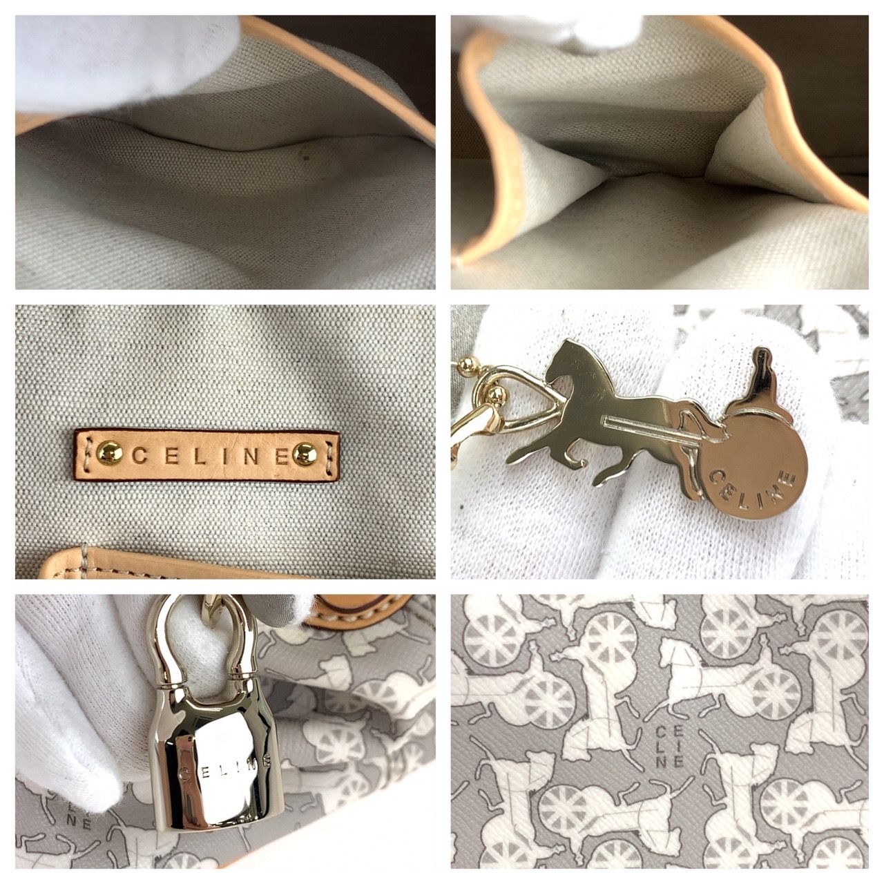 美品 CELINE セリーヌ サルキー 馬車柄 ホワイト 白 グレー PVC