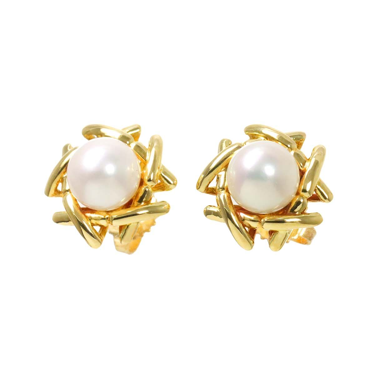 ティファニー TIFFANY&Co. アコヤ真珠 6.8mm ピアス K18 YG