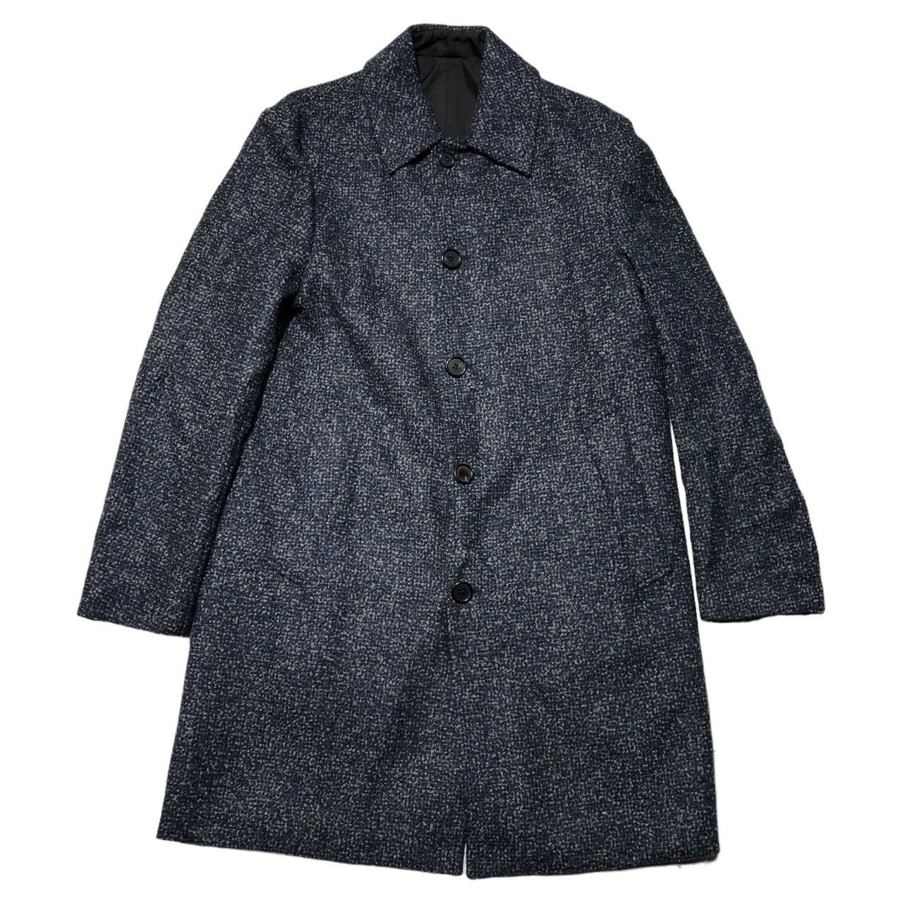 Aquascutum(アクアスキュータム)  Reversible tweed wool nylon stainless steel collar coat リバーシブル ツイード ウール ナイロン ステンカラー コート 38(M程度) ネイビー×ブラック