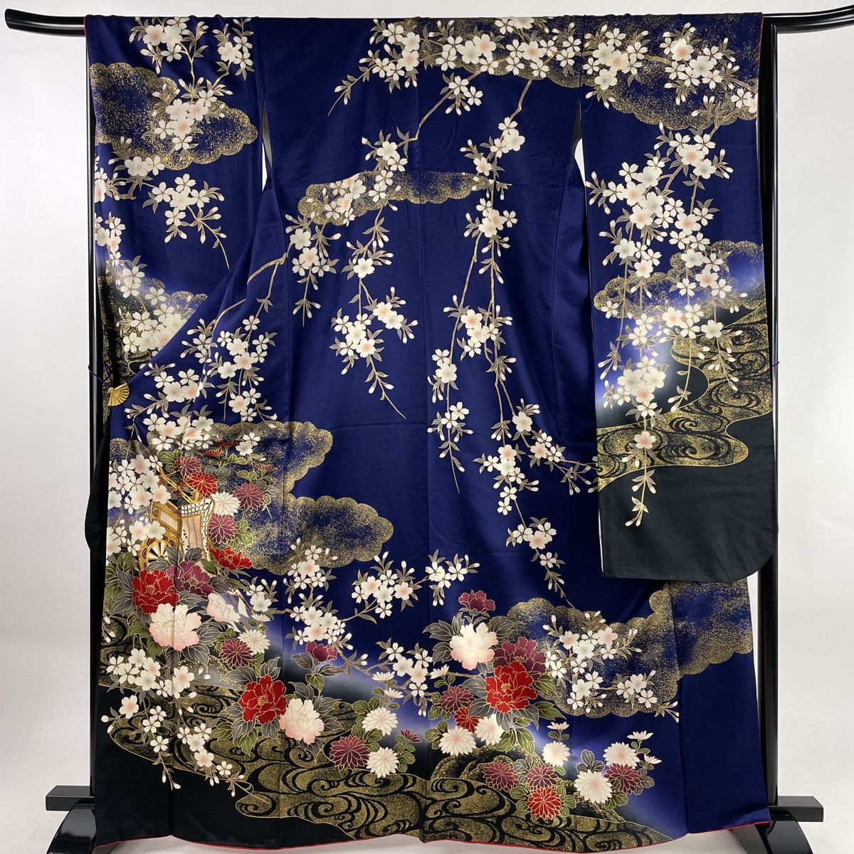 最安値2024振袖 逸品 草花 鶴 朱色 袷 身丈158.5cm 裄丈63cm S 正絹 ☆☆☆☆☆ 振袖