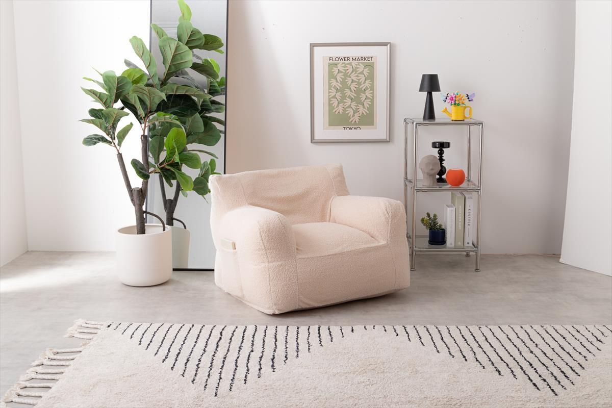 幅71cm】Mashu 1人掛けビーズソファ アイボリー