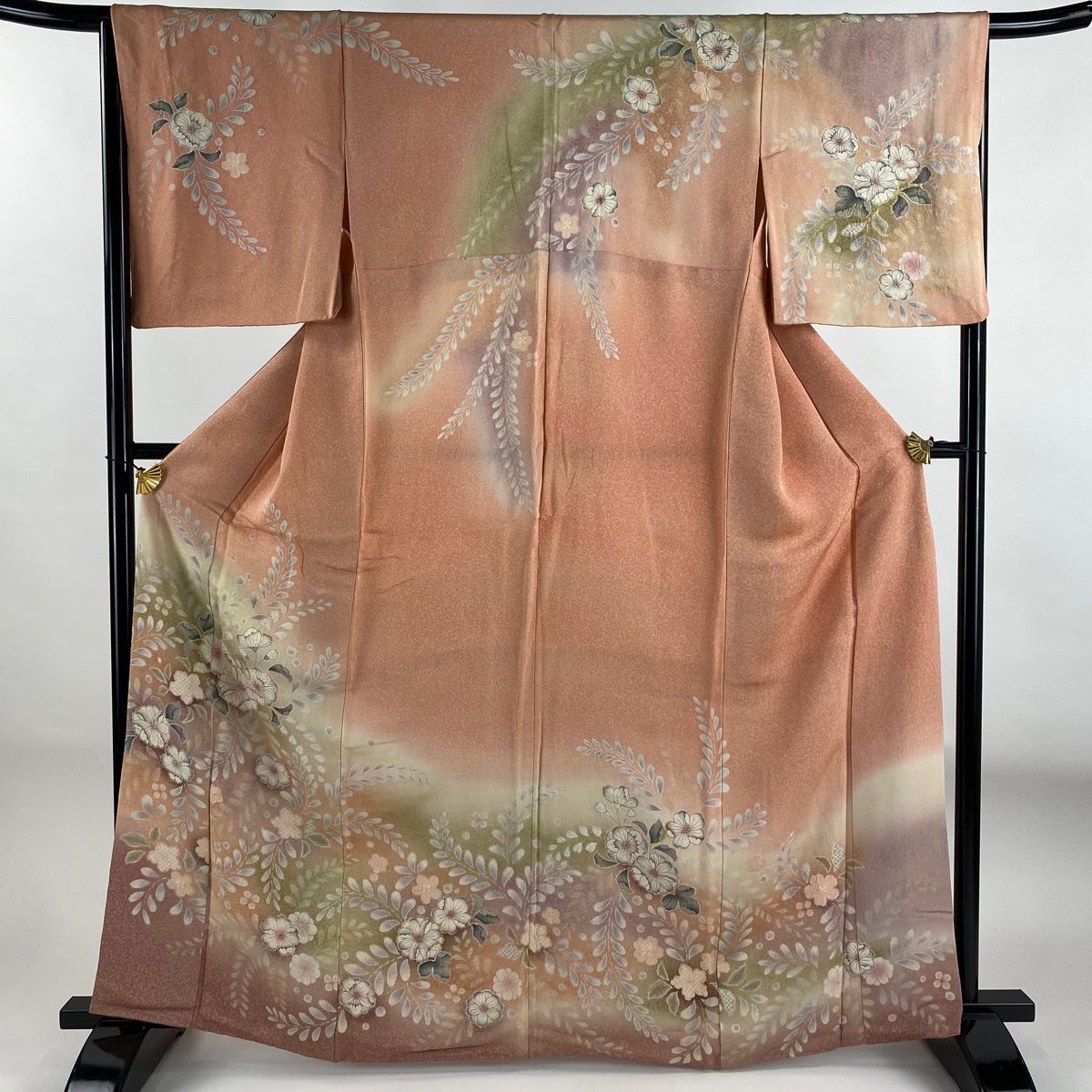 訪問着 身丈164cm 裄丈65cm M 袷 辻ヶ花 金彩 ぼかし サーモンピンク 正絹 秀品