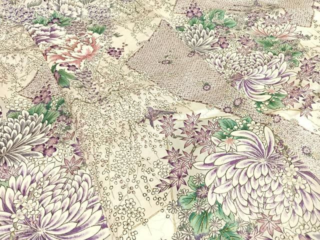 豪華振袖フルセット(7点)・作家物・飛鳥文・落款有・金彩・パールトーン加工・逸品 振袖フルセット(7点)・パールトーン加工・緑色・枝垂れ桜・秋桜