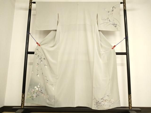 ［3929］訪問着 友禅 作家物 落款有 枝花文様 正絹 着物 袷 3929］訪問着 友禅 作家物 落款有 枝花文様 正絹 着物 袷