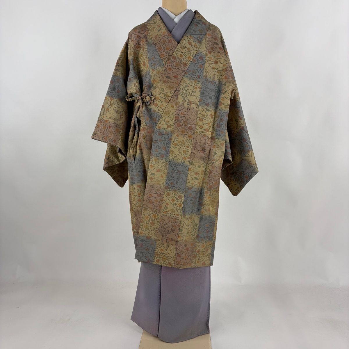 道中着 身丈96.5cm 裄丈68cm L 和装コート 霞 ぼかし 灰色 正絹 美品  